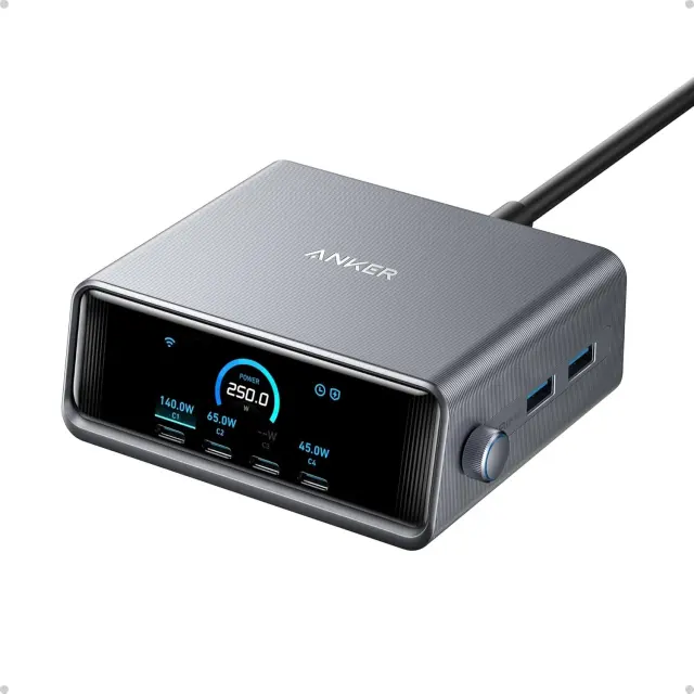 NEW Anker Prime 250W USB-C Charger 6-Port GaN Charging Station Smart Control Dial
