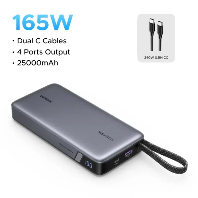 New UGREEN 145W Power Bank 25000mAh Portable Charger USB C 3-Port PD3.0 Battery Pack