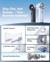 2025 New RANVOO Mini & Powerful Turbo 100 Speeds Cooling Handheld Fan Rechargeable LED Display Personal Fan