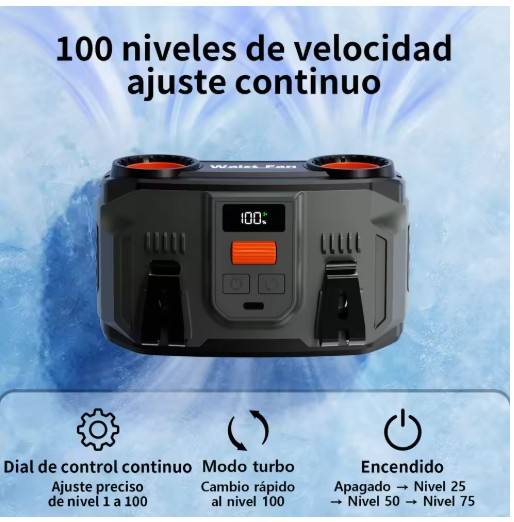 2026 New Portable Waist Fan 24000mAh Rechargeable Personal Cooling Belt Clip Fan 100-Speed 20000RPM Dual Motors