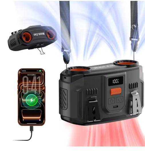 2026 New Portable Waist Fan 24000mAh Rechargeable Personal Cooling Belt Clip Fan 100-Speed 20000RPM Dual Motors