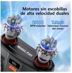 2026 New Portable Waist Fan 24000mAh Rechargeable Personal Cooling Belt Clip Fan 100-Speed 20000RPM Dual Motors