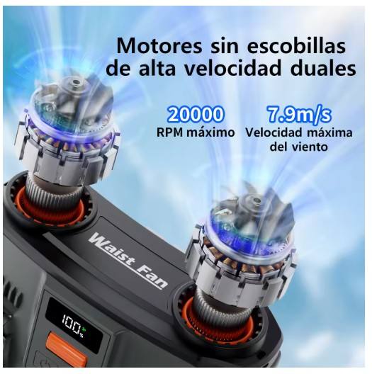 2026 New Portable Waist Fan 24000mAh Rechargeable Personal Cooling Belt Clip Fan 100-Speed 20000RPM Dual Motors