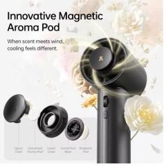 JISULIFE Portable Handheld Fan Pro1 Mini Refined Utility,Elite PU Leather, 30 Hour Cooling Power, Aroma Pod, 100-Speed Precision