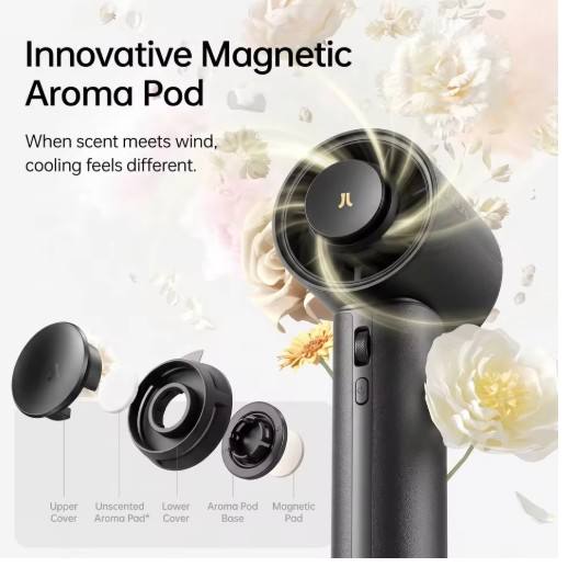 JISULIFE Portable Handheld Fan Pro1 Mini Refined Utility,Elite PU Leather, 30 Hour Cooling Power, Aroma Pod, 100-Speed Precision