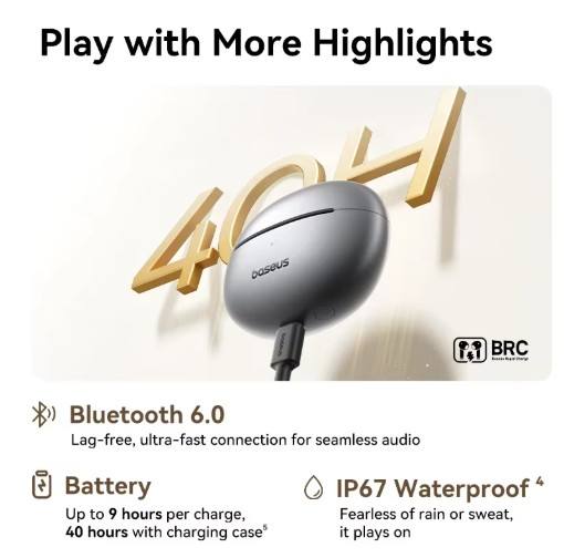 Baseus MC1 Pro Ear Clip Wireless Earphones Bluetooth 6.0 Hi-Res Ultra Open Earbuds earrings 4-Mic ENC Clip on earbuds