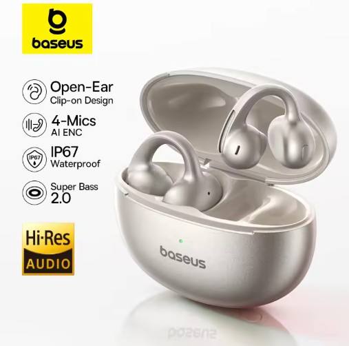 Baseus MC1 Pro Ear Clip Wireless Earphones Bluetooth 6.0 Hi-Res Ultra Open Earbuds earrings 4-Mic ENC Clip on earbuds