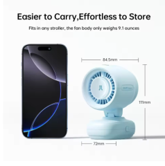 JISULIFE Baby Stroller Clip On Mini Fan Portable Mini Fan Battery Operated Portable Fan with Night Light 5 Speeds LED Display