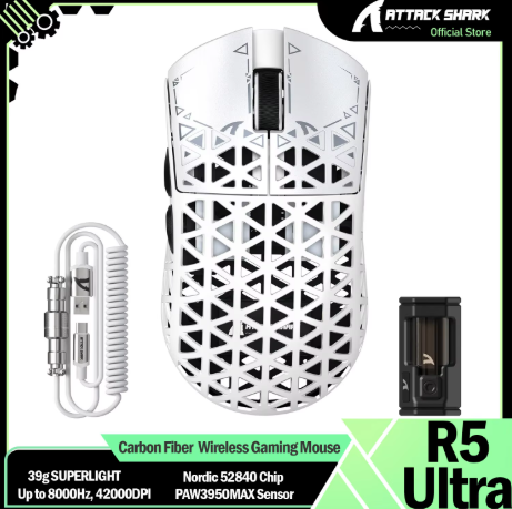 ATTACK SHARK R5 Ultra 39g Carbon Fiber 8000Hz Wireless Gaming Mouse