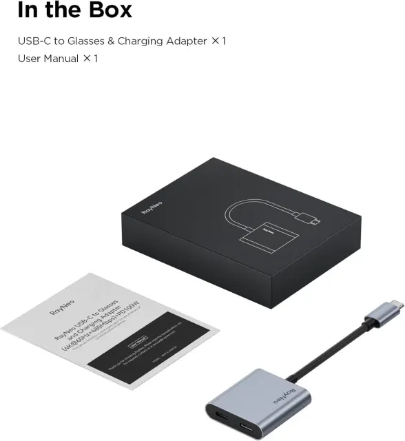 TCL RayNeo USB-C to Glasses Charging Adapter Plug 100W PD Charging 4K60Hz Output