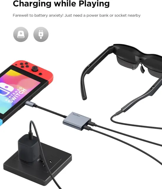 TCL RayNeo USB-C to Glasses Charging Adapter Plug 100W PD Charging 4K60Hz Output
