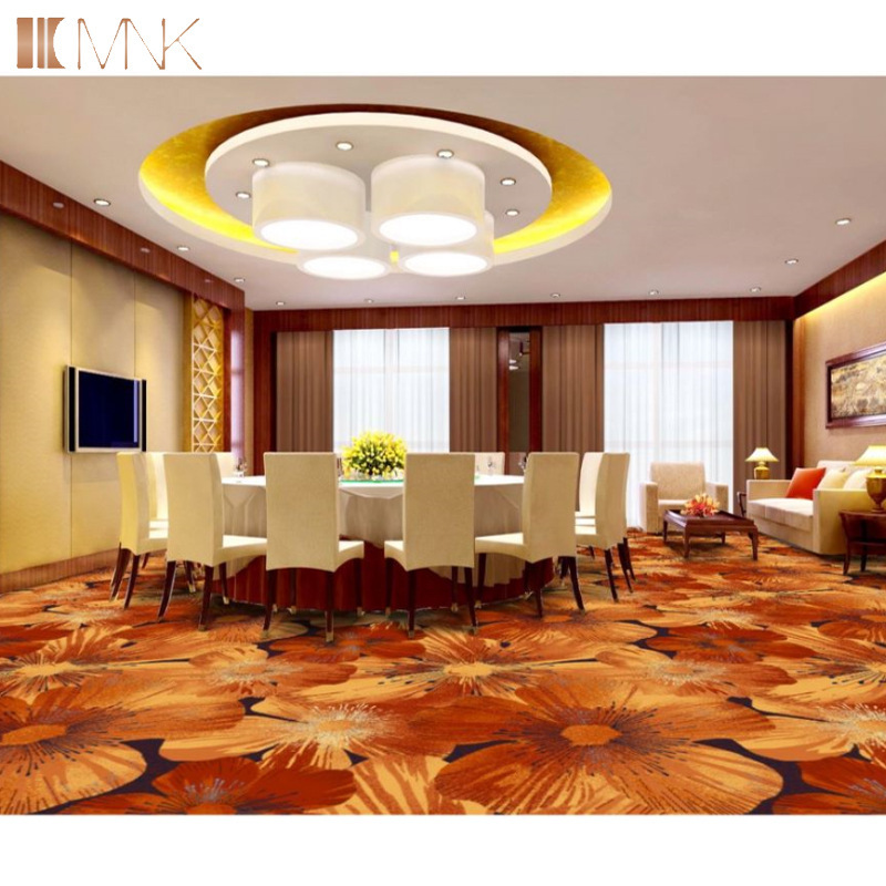 Home Roll Fancy Gold Blue Printed Fireproof Banquet Room Wedding Hall Theatre Hotel Wool Wall To Wall Luxury Carpet