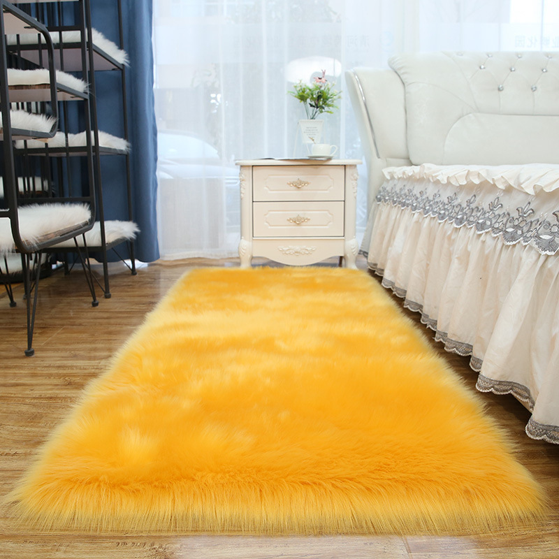 Anti slip rug soft silky smooth synthetic ultra soft faux sheepskin fur rug beige fluffy faux fur rug black