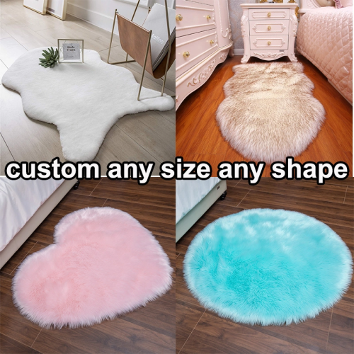 Custom Soft Faux Fur Rug Fluffy Rug White Fuzzy Machine Washable Shaggy Rug for Bedroom Sofa Chair and Living Room