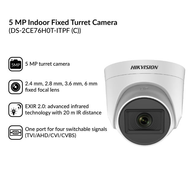 5MP Indoor Fixed Turret Camera | DS-2CE76H0T-ITPF(C)