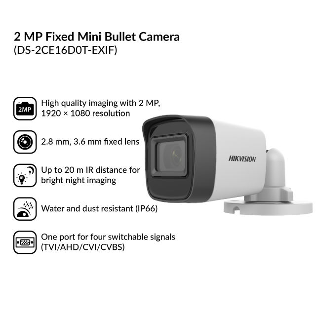 2MP Fixed Mini Bullet Camera | DS-2CE16D0T-EXIF