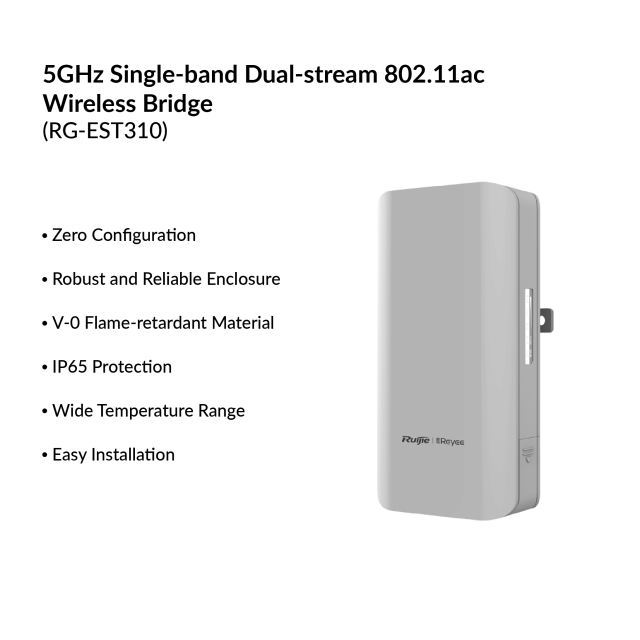 5GHz Single-band Dual-stream 802.11ac Wireless Bridge (Ruijie) | RG-EST310