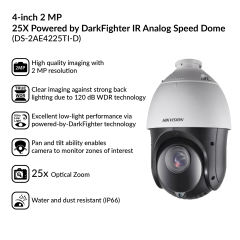 4-inch 2MP 25X IR Analog Speed Dome | DS-2AE4225TI-D