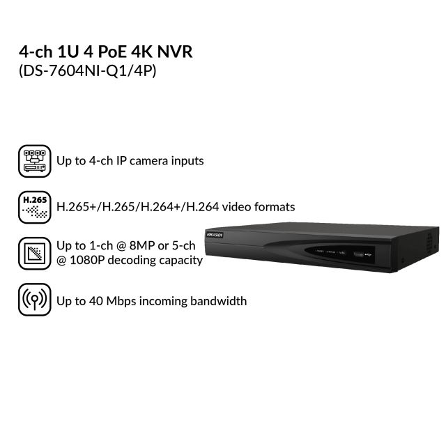 4 Channel NVR with POE | DS-7604NI-Q1/4P