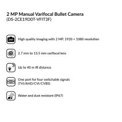 2MP Manual Varifocal Bullet Camera | DS-2CE19D0T-VFIT3F