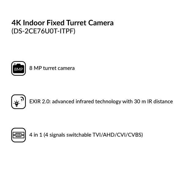 4K Indoor Fixed Turret Camera | DS-2CE76U0T-ITPF