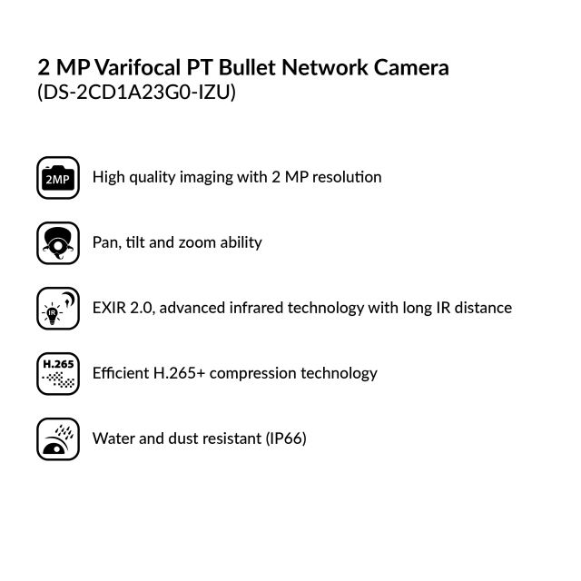 2MP Varifocal PT Bullet Network Camera | DS-2CD1A23G0-IZU