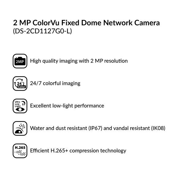 2MP ColorVu Fixed Dome Network Camera | DS-2CD1127G0-L