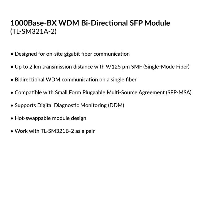 1000Base-BX WDM Bi-Directional SFP Module | TL-SM321A-2