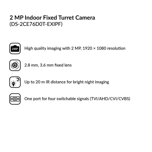 2MP Indoor EXIR Fixed Turret Camera | DS-2CE76D0T-EXIPF