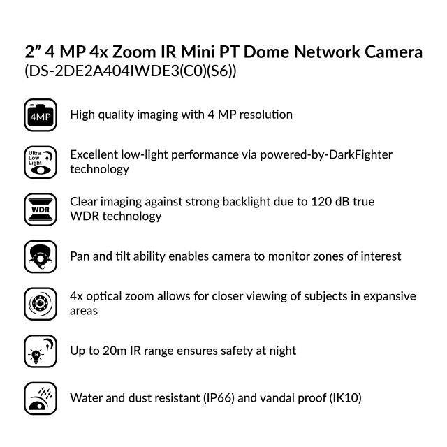 2-inch 4MP 4x Zoom IR Mini PT Dome Network Camera | DS-2DE2A404IWDE3(C0)(S6)