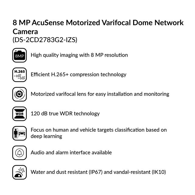 8MP AcuSense Motorized Varifocal Dome Network Camera | DS-2CD2783G2-IZS