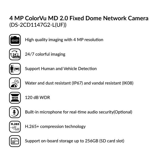 4MP ColorVu MD 2.0 Fixed Dome Network Camera | DS-2CD1147G2-LUF