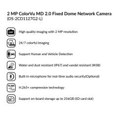 2MP ColorVu MD 2.0 Fixed Dome Network Camera | DS-2CD1127G2-L