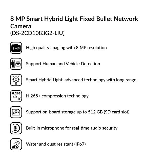8MP Smart Hybrid Light Fixed Bullet Network Camera | DS-2CD1083G2-LIU