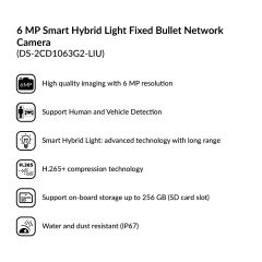 6MP Smart Hybrid Light Fixed Bullet Network Camera | DS-2CD1063G2-LIU