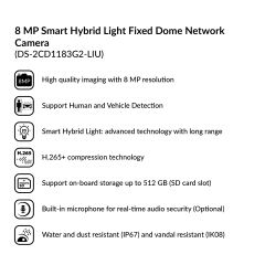 8MP Smart Hybrid Light Fixed Dome Network Camera | DS-2CD1183G2-LIU
