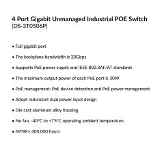 4 Port Gigabit Unmanaged Industrial POE Switch | DS-3T0506P