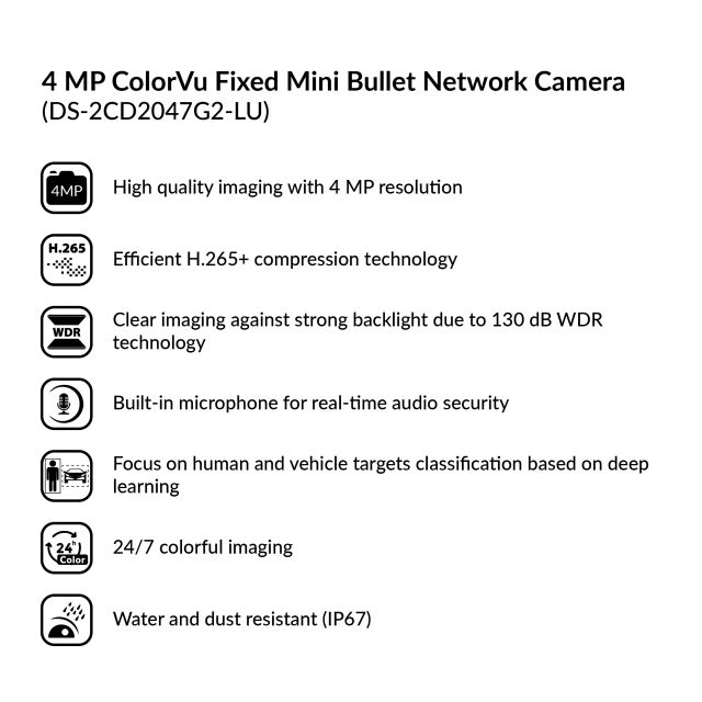 4MP ColorVu Fixed Mini Bullet Network Camera | DS-2CD2047G2-LU