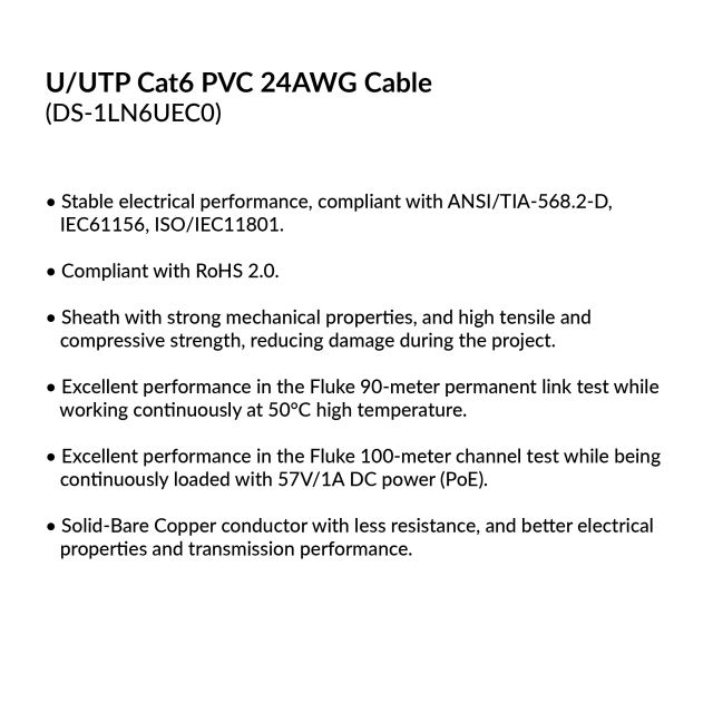 U/UTP Cat6 PVC 24AWG Cable | DS-1LN6UEC0