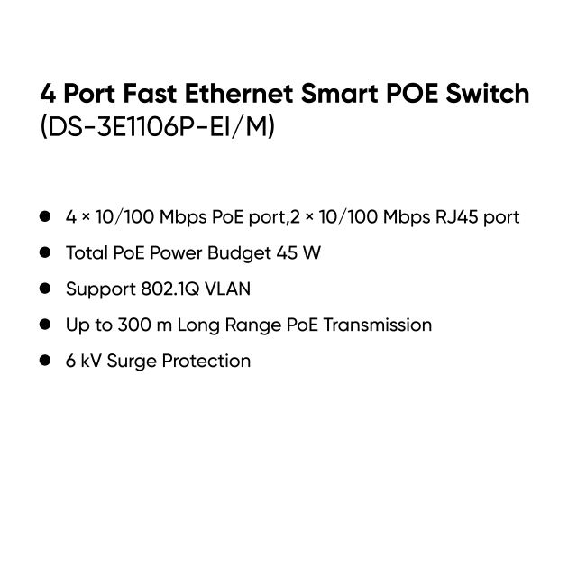 4 Port Fast Ethernet Smart POE Switch | DS-3E1106P-EI/M