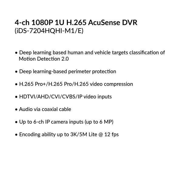 4-ch 1080P 1U H.265 AcuSense DVR | iDS-7204HQHI-M1/E