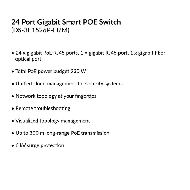 24 Port Gigabit Smart POE Switch | DS-3E1526P-EI/M