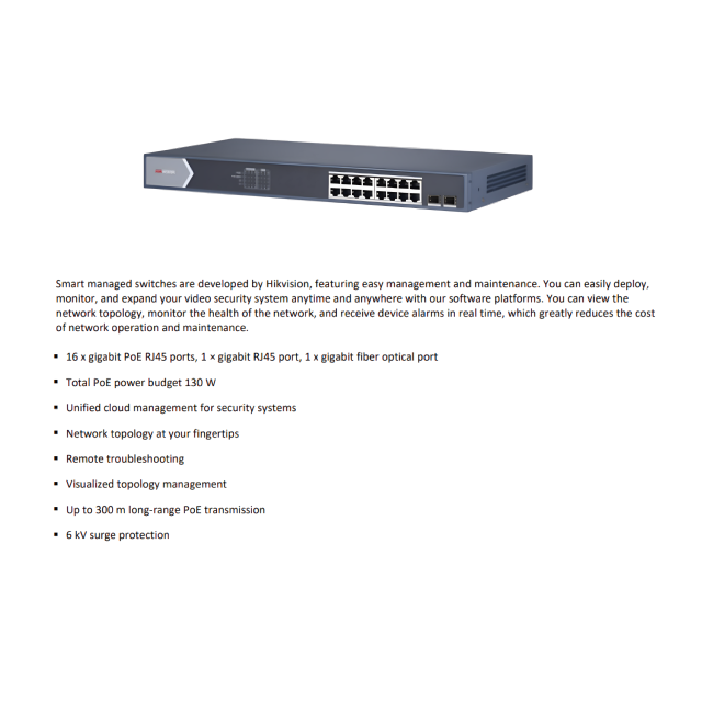 16 Port Gigabit Smart POE Switch | DS-3E1518P-EI/M