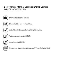 2MP Vandal Manual Varifocal Dome Camera | DS-2CE5AD0T-VPIT3F(C)