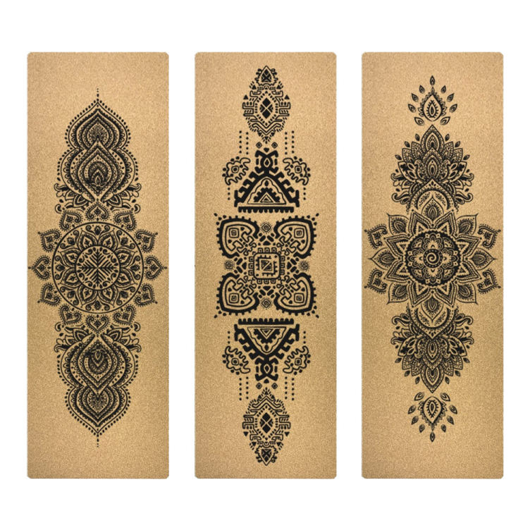 Customized cork natural rubber yoga mat with UV printing
