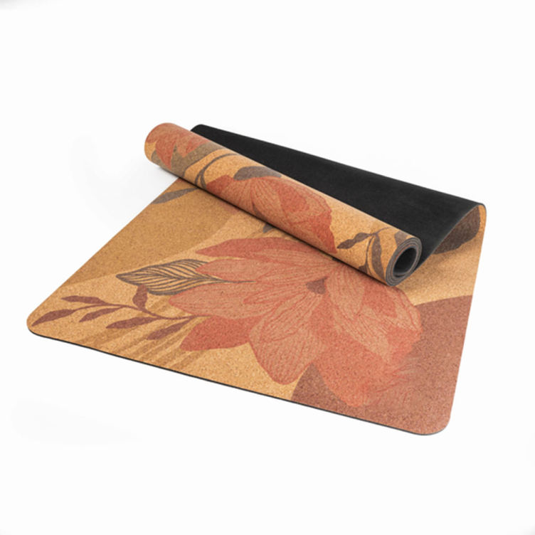 customized pattern cork natural rubber yoga mat