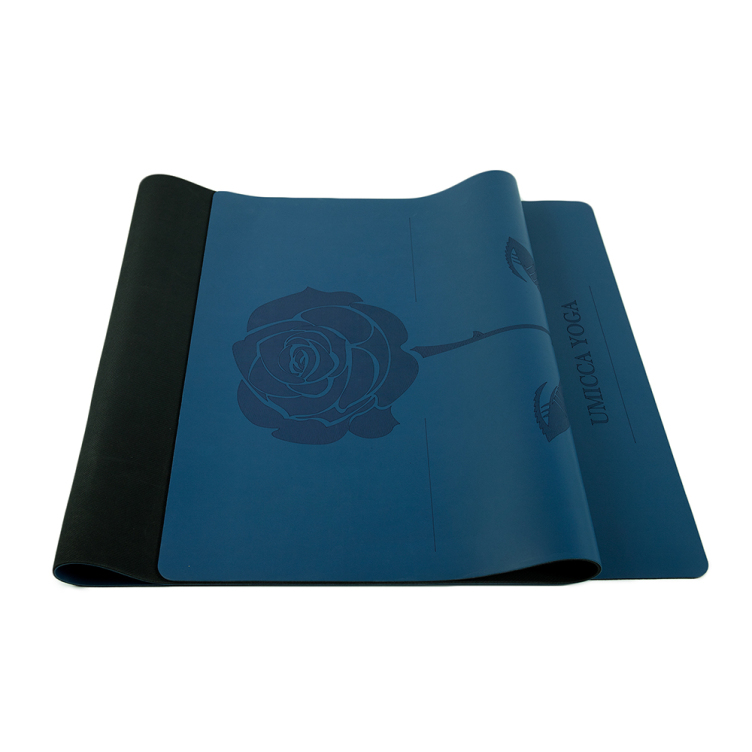 Hot selling deep blue PU sustainable natural rubber yoga mat with laser engraving