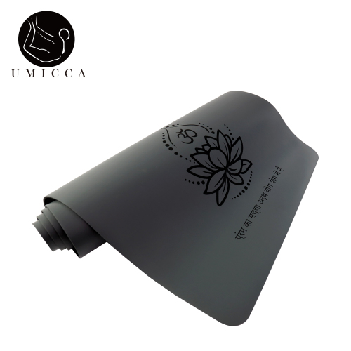 Grey PU sustainable natural rubber yoga mat with laser engraving