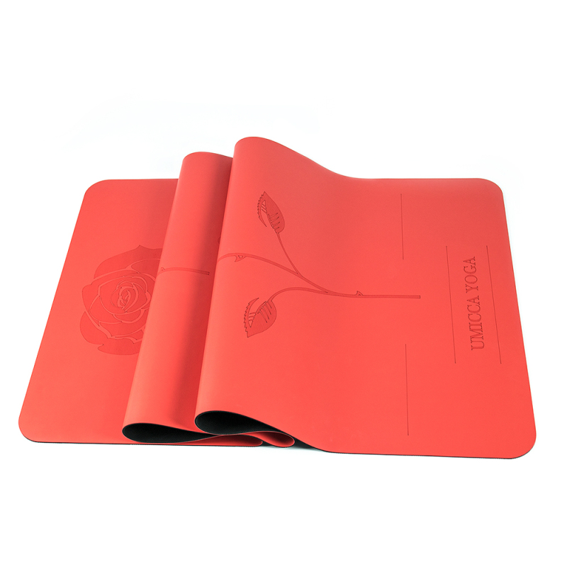 Hot selling red PU sustainable natural rubber yoga mat with laser engraving