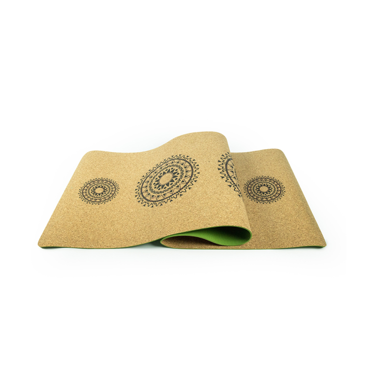 Ecological cork TPE yoga mat with heat transfer printing